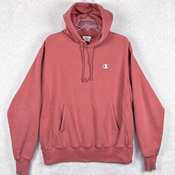 VTG Y2K Champion Reverse Weave Hoodie Men M Pink Embroidered Pullover Sweatshirt - Picture 2 of 9